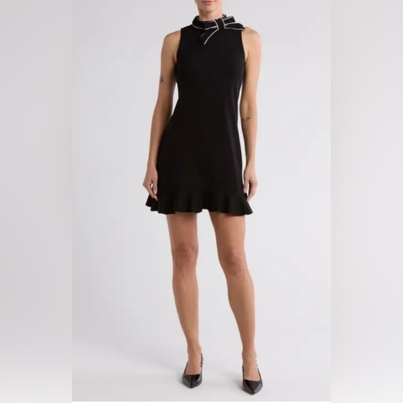 NWOT Eliza J Bow Neck Sleeveless Dress Women’s S. Black with white neck … - Picture 1 of 7